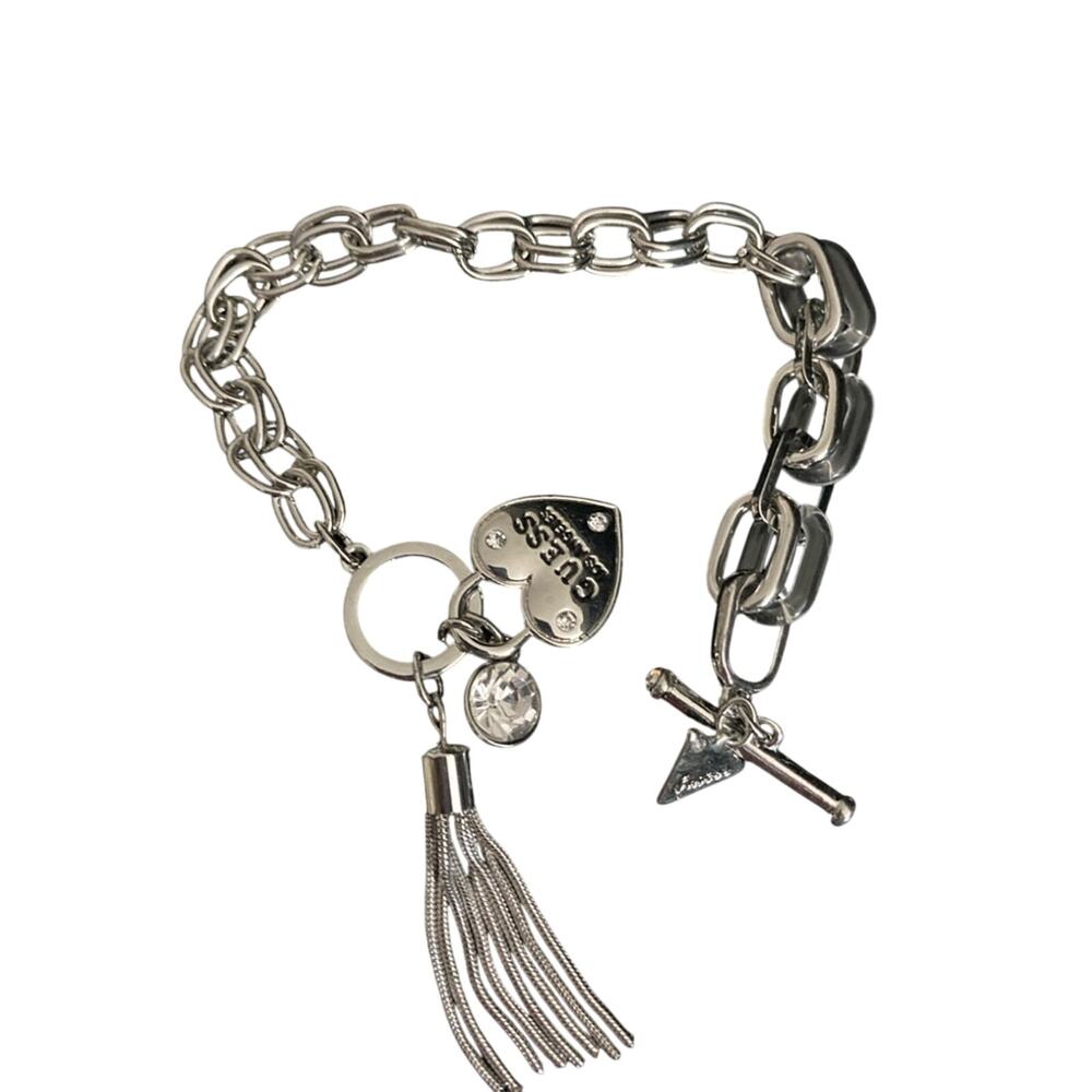Brand New Guess Charm Heart Locket Bracelet Silver Tone